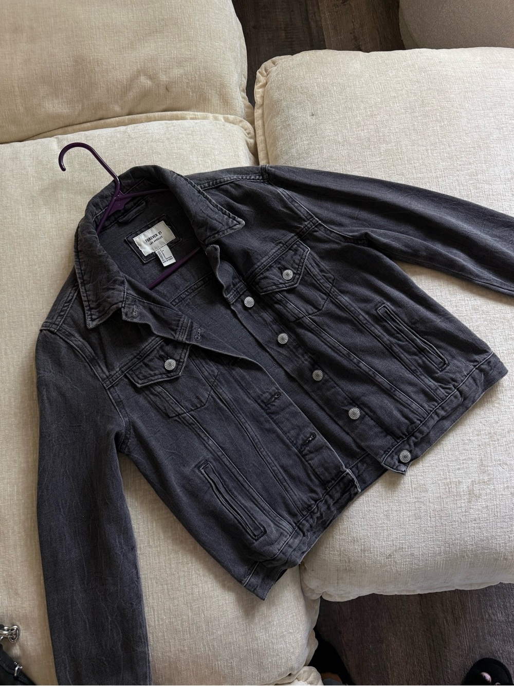 Washed Black Denim Jacket - Women
